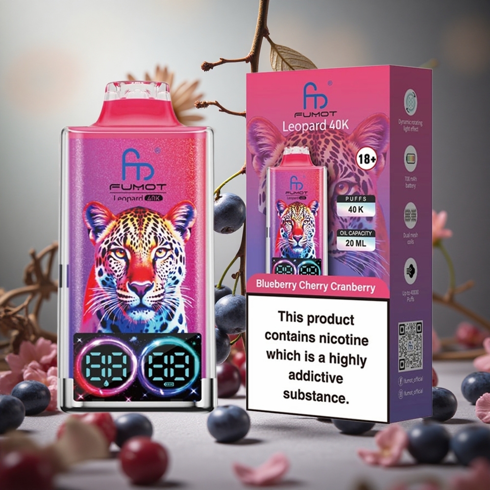 Arándano Cereza Azul Fumot Leopardo 40K Puffs Batería 700mAh Dual Mesh Colombia al por mayor