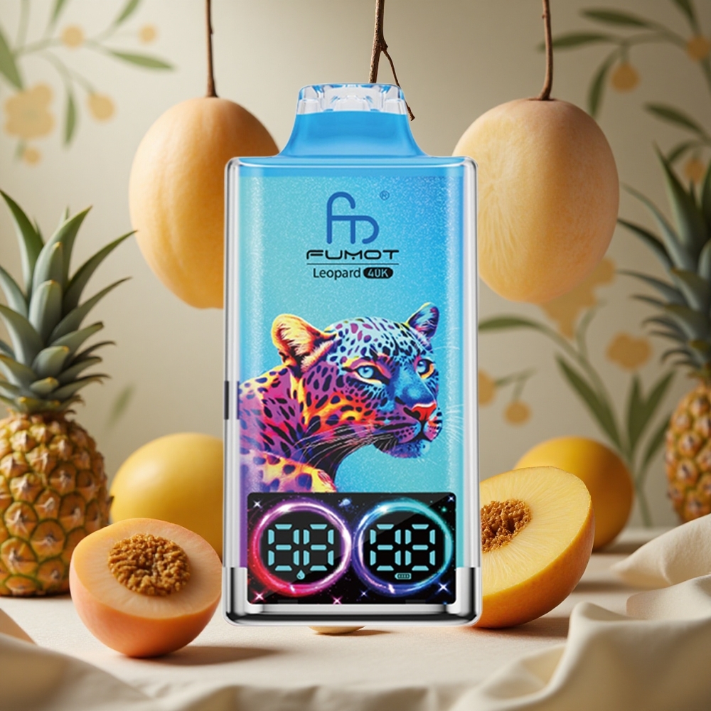 Durazno Mango Piña Fumot Leopard 40K Puffs Carga Tipo-C y Pantalla Digital de Nivel de E-líquido Colombia al por mayor