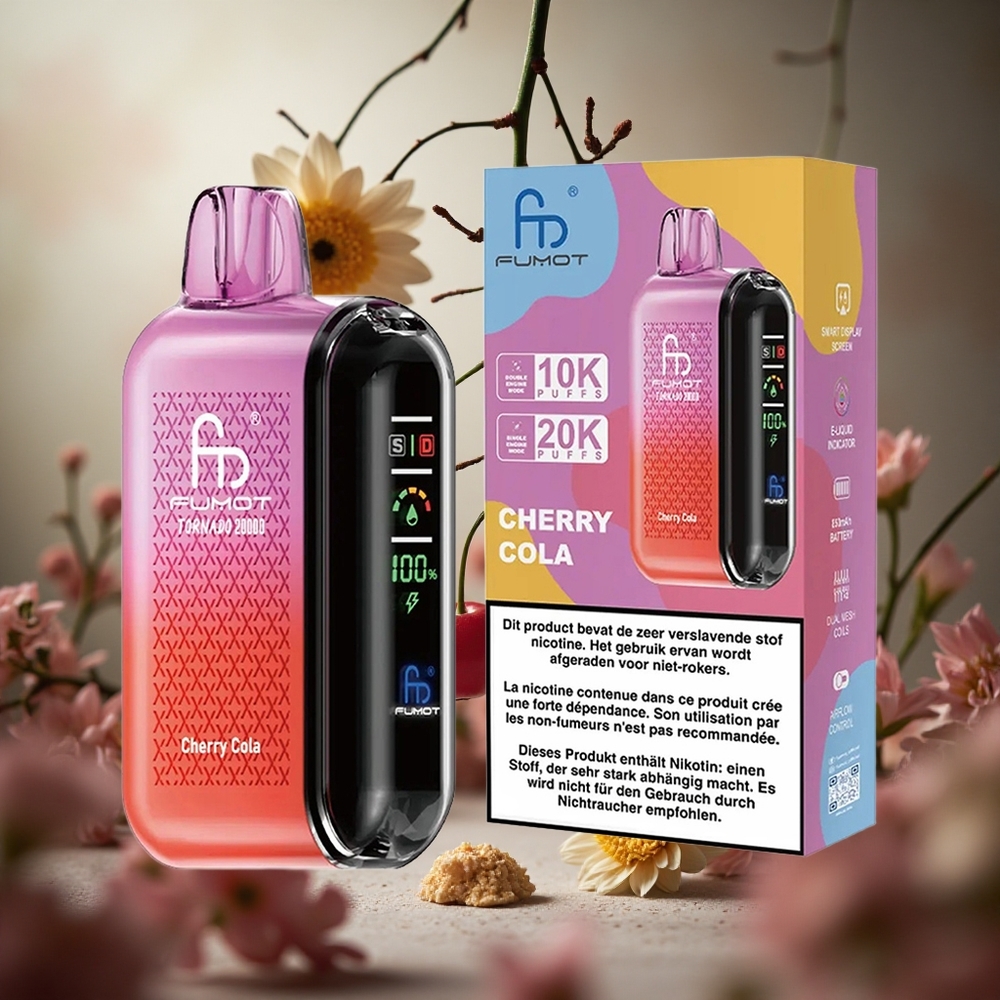 Cereza Cola Fumot Tornado 20000 Puffs 20ml Capacidad de E-líquido Pantalla Inteligente Colombia al por mayor