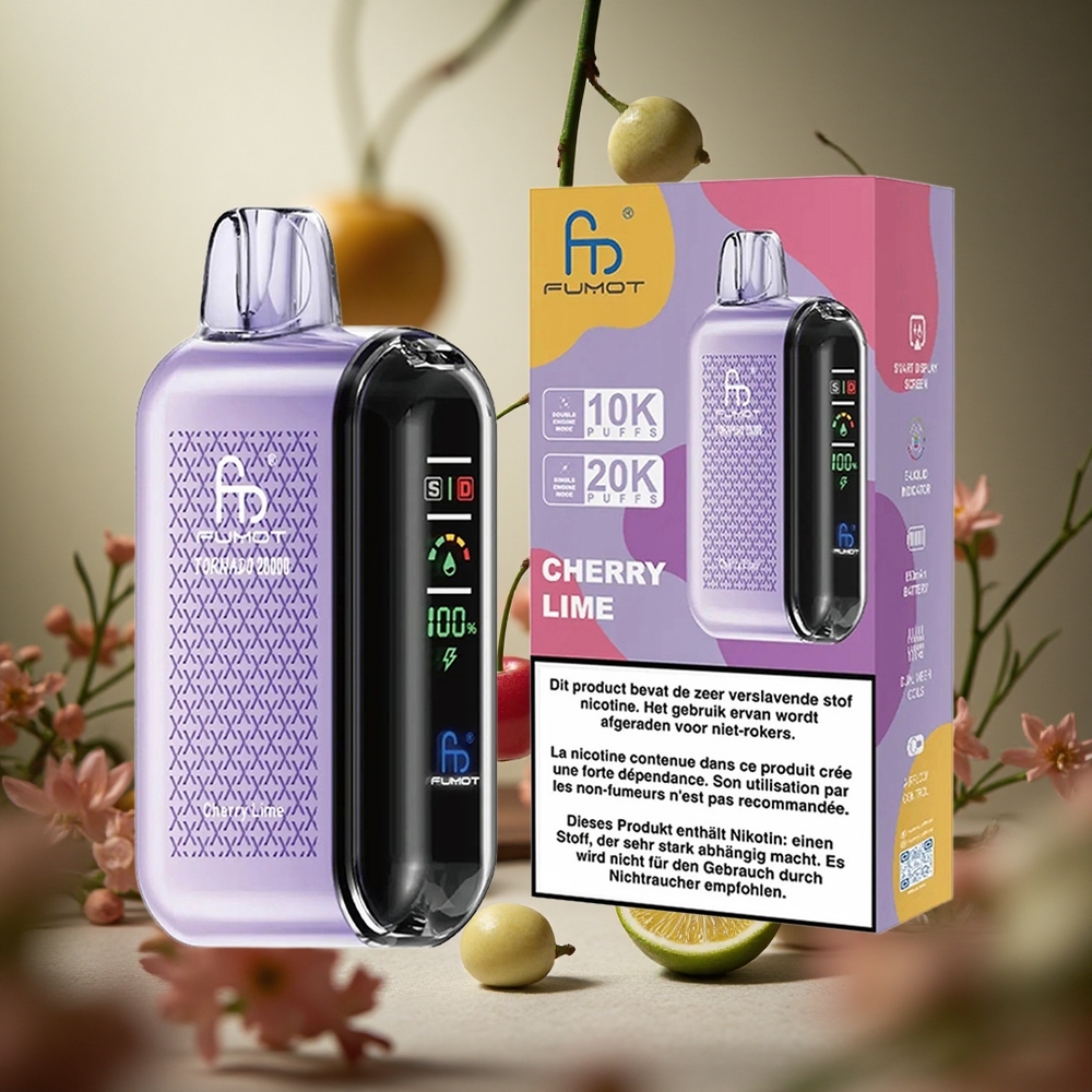 Cereza Lima Fumot Tornado 20000 Puffs 20ml Capacidad de E-líquido Pantalla Inteligente Colombia al por mayor
