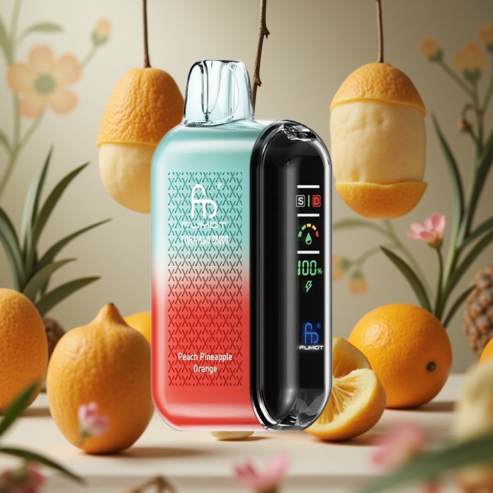 Durazno Piña Naranja Fumot Tornado 20000 Puffs 20ml Capacidad Dual Malla Colombia al por mayor