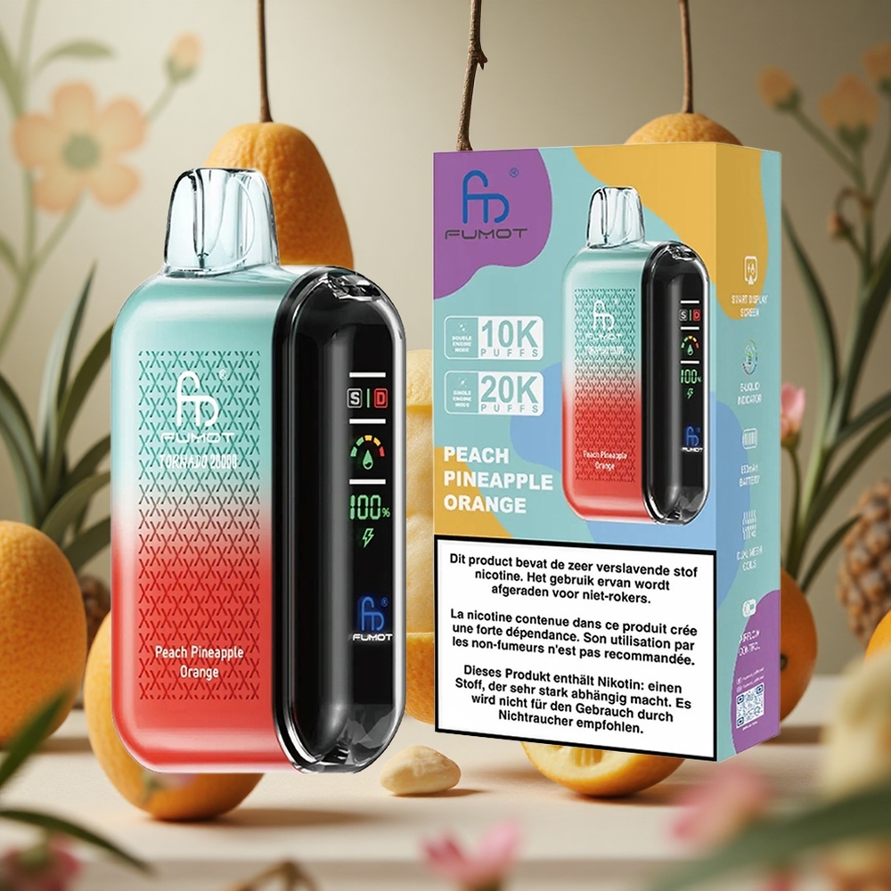 Durazno Piña Naranja Fumot Tornado 20000 Puffs 20ml Capacidad Dual Malla Colombia al por mayor