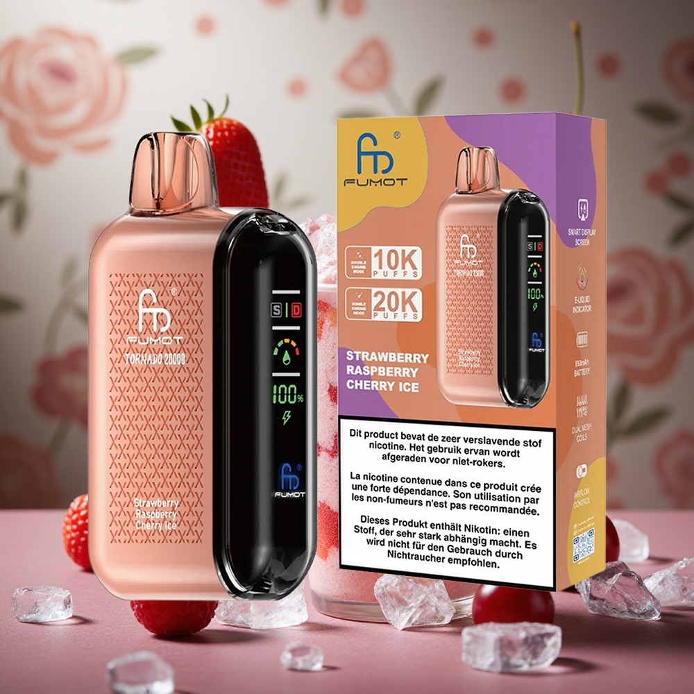 Fresa Frambuesa Cereza Hielo Fumot Tornado 20000 Puffs 20ml Capacidad de E-líquido Colombia al por mayor