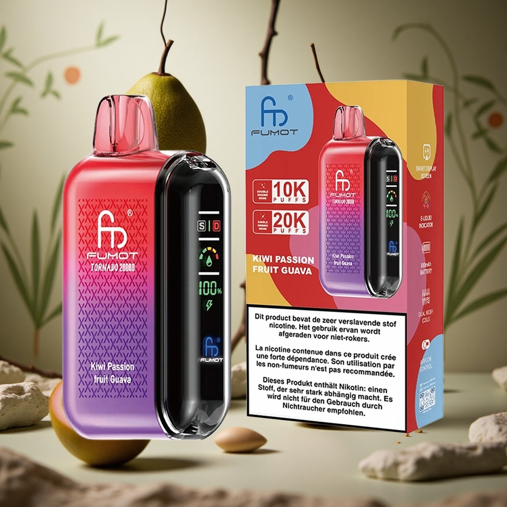 Kiwi Maracuyá Guayaba Fumot Tornado 20000 Puffs 20ml Capacidad Dual Malla Colombia al por mayor