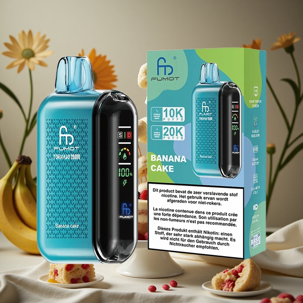 Pastel de Plátano Fumot Tornado 20000 Puffs 20ml Capacidad de E-líquido Pantalla Inteligente Colombia al por mayor