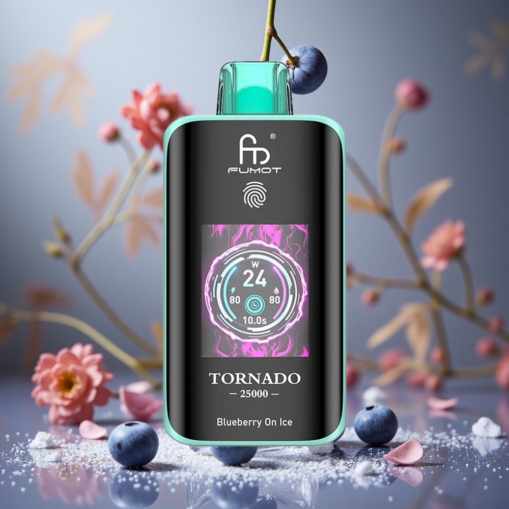 Arándano Azul en Hielo Fumot Tornado 25000 Puffs Pantalla HD Batería Recargable 700mAh Colombia al por mayor