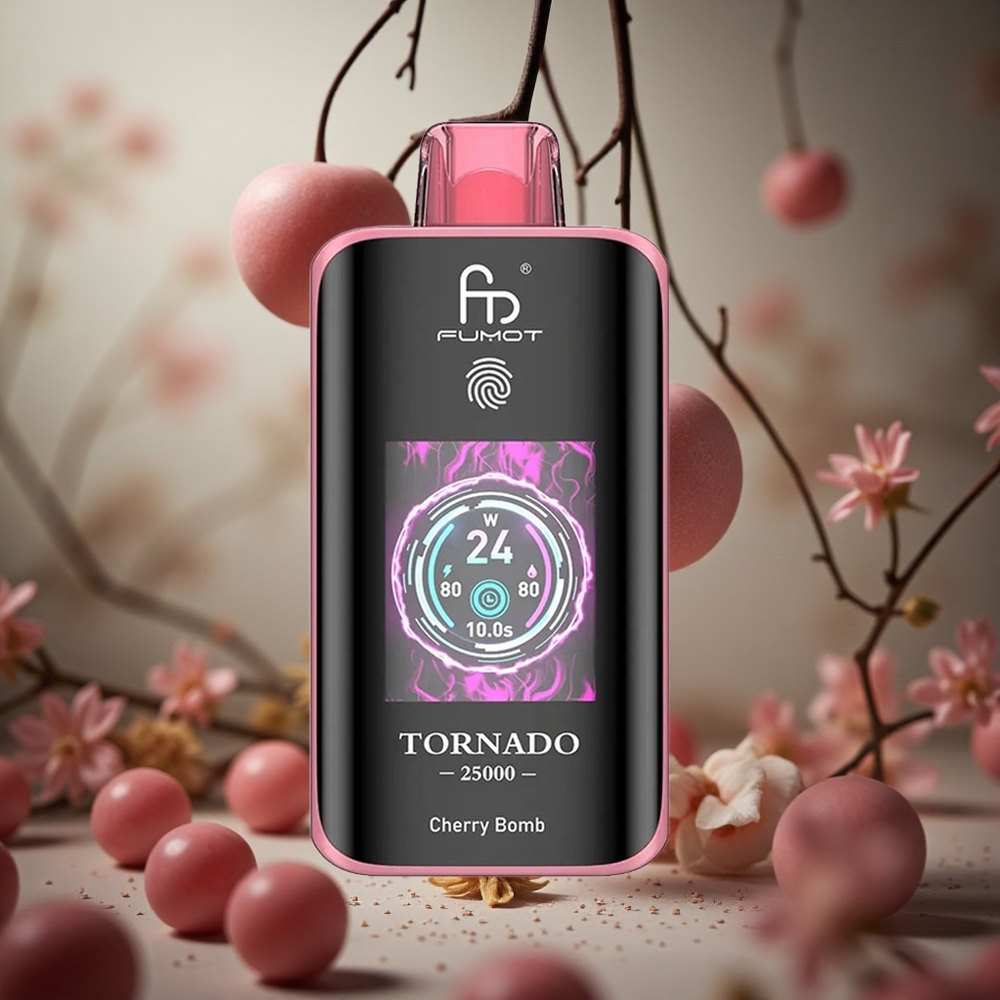 Bomba Cereza Fumot Tornado 25000 Puffs Pantalla HD 20ml E-líquido Pre-llenado Colombia al por mayor