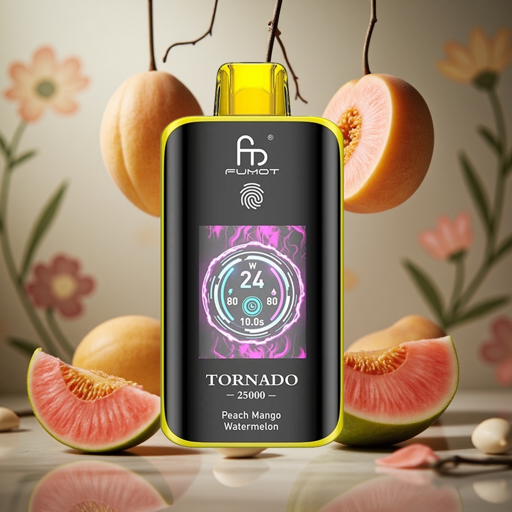 Durazno Mango Sandía Fumot Tornado 25000 Puffs Pantalla HD Batería Recargable 700mAh Colombia al por mayor